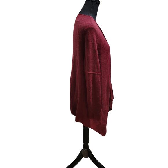 Premise Maroon Burgundy 100% Cashmere Asymmetrical Sweater Cardigan, Sz S - Picture 3 of 7